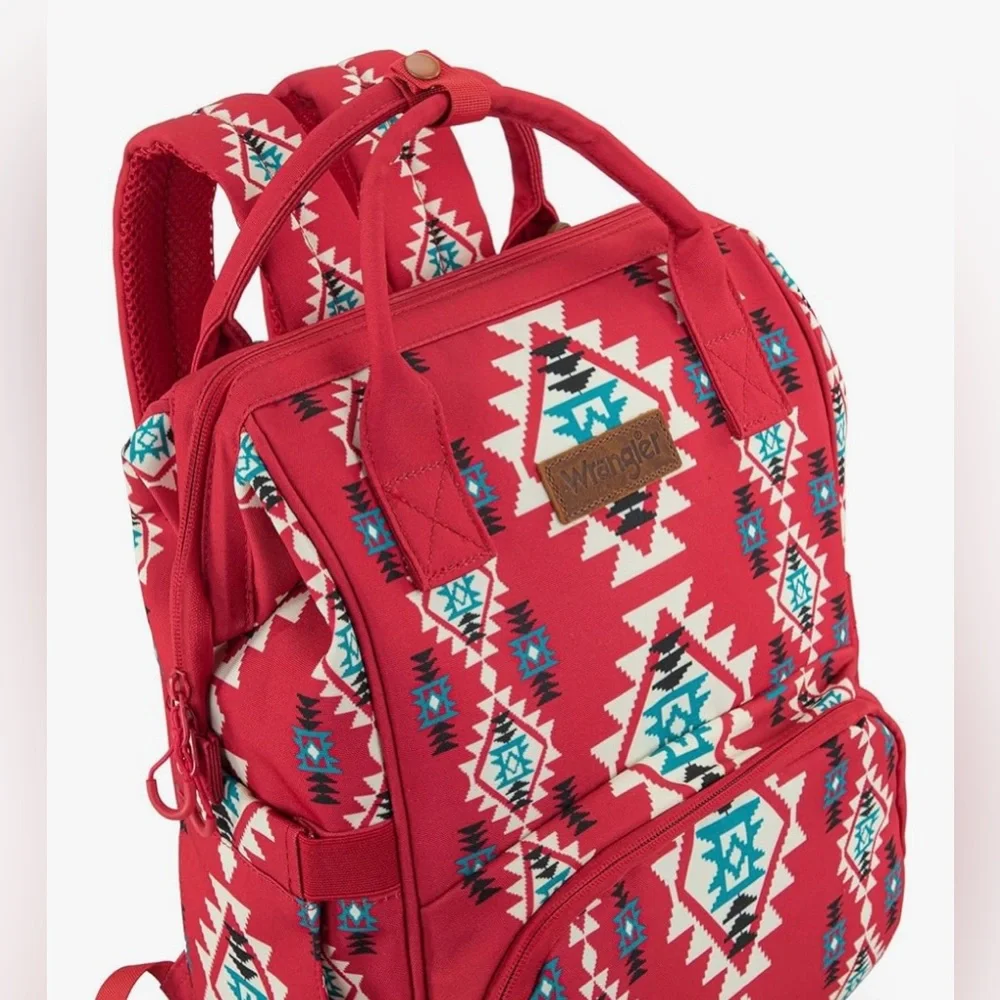 Wrangler Red and Blue Geometric Women's Backpack - Picture 3 of 12